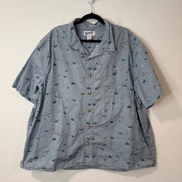 Duluth Trading Co Men's BBQ Relaxed Fit Short Sleeve Shirt Button Down Blue 3XL - Picture 1 of 9